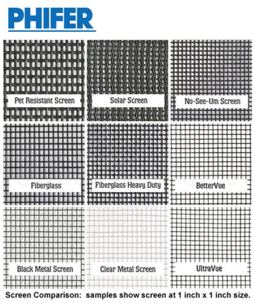 Screen Mesh Comparison swatchs